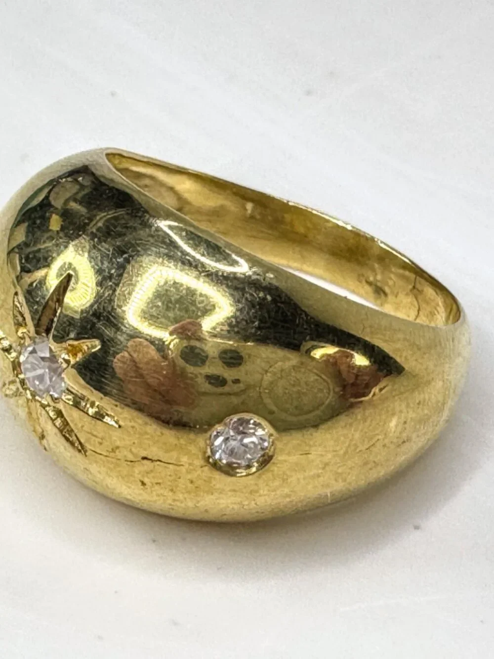 Handmade 18K Gold 0.15ct G/VS Diamond Starburst Dome Ring Size7 9.3g JR1835